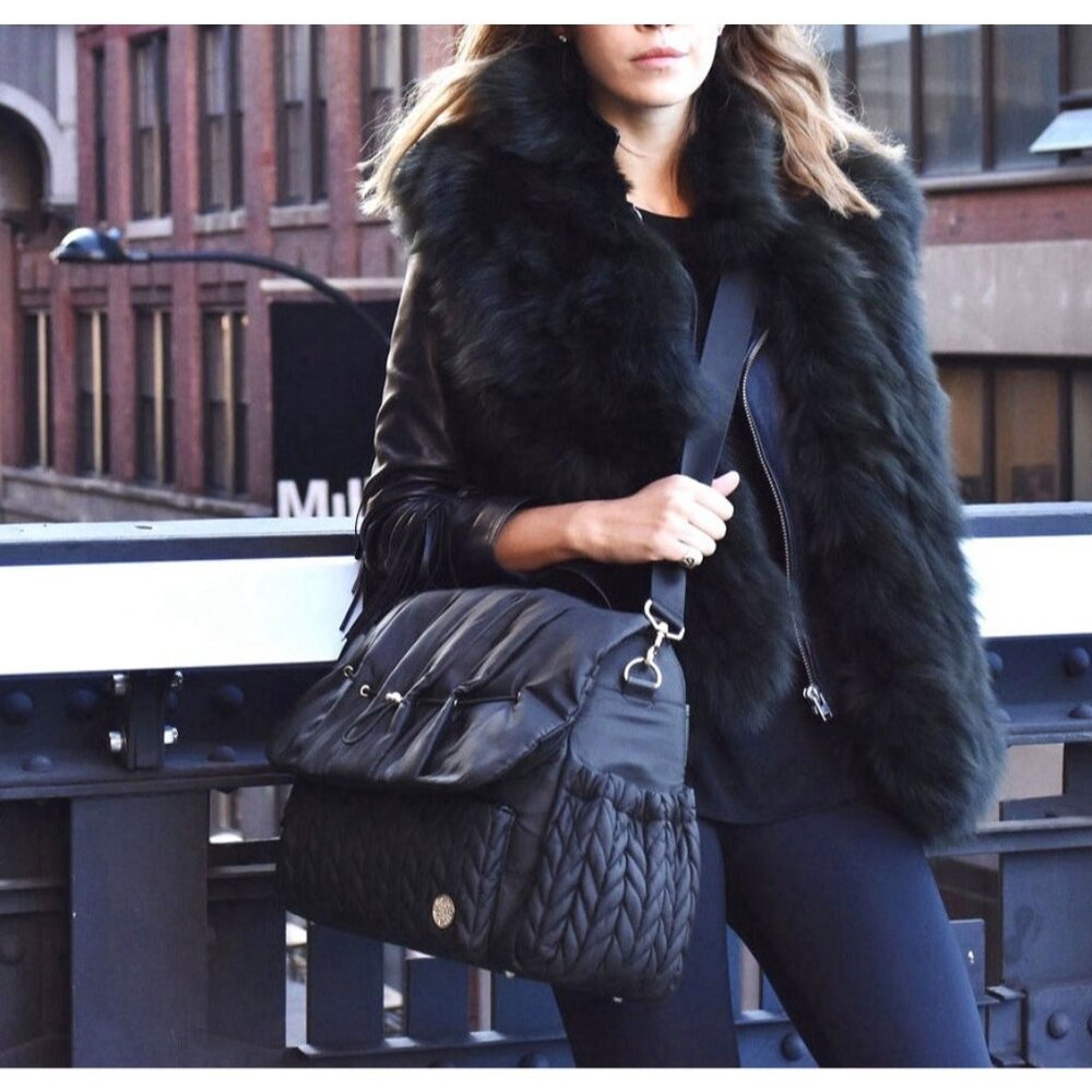 HAPP Brand Levy Backpack Diaper Bag Black Sporty Modern Multi Pocket Zip